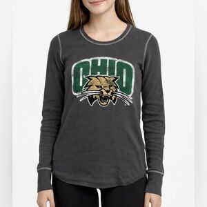 Ohio University Gray Fitted Waffle Knit Long Sleeve Shirt Women’s Size S